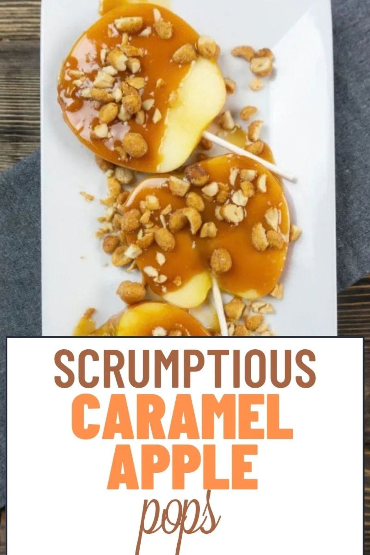caramel apple pops on white plate