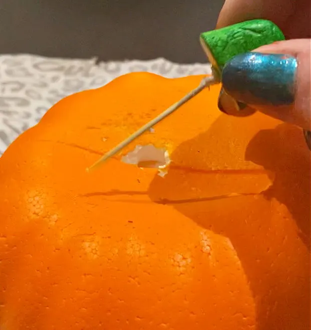 removing stem from orange foam pumpkin