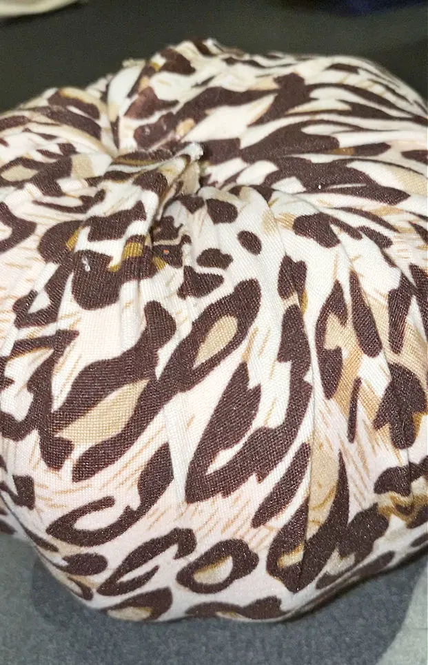 leopard fabric around foam pumpkin