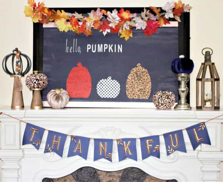 fall mantel in blue and orange