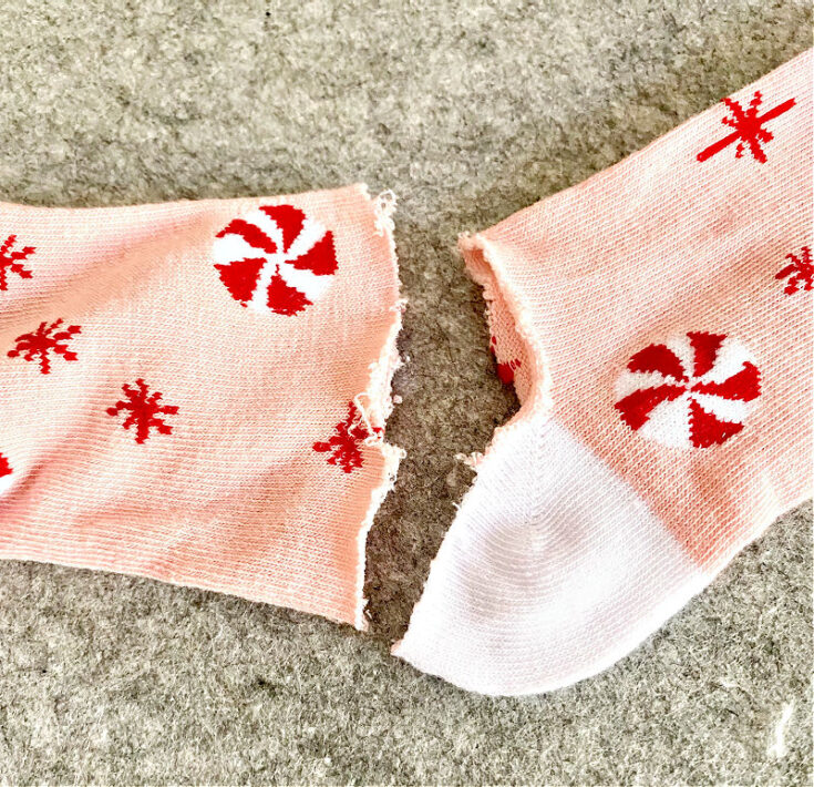 sock cut for gnome ornament