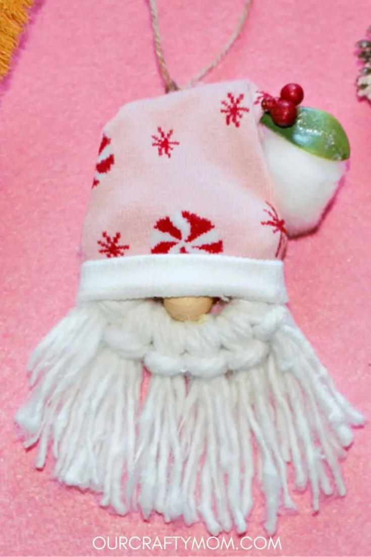 christmas gnome made from shower curtain rings