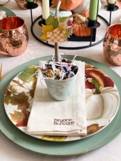 DIY candy cups on Thanksgiving table