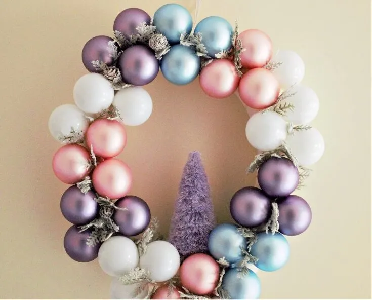 Vintage Inspired Pastel Christmas Ornament Wreath DIY on wall