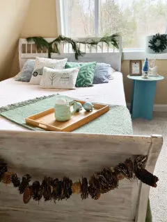 warm and cozy Christmas bedroom with sleigh bed