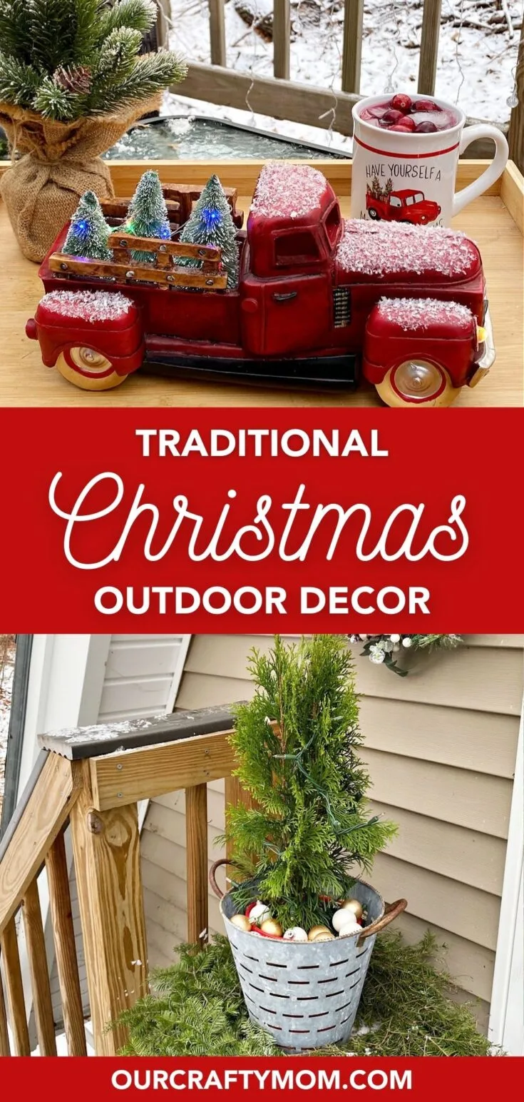 Country Christmas Outdoor Decorations (Porches Home Tour) pin collage with text overlay