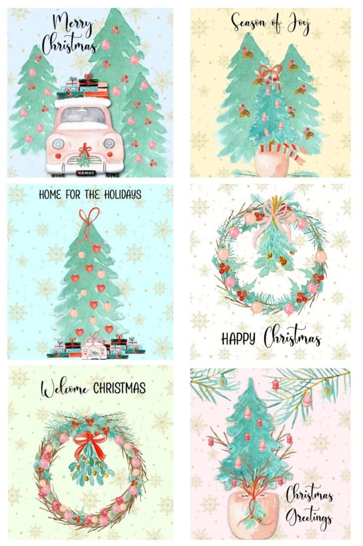 Free Watercolor Christmas Printables (6 Vintage Pastel Designs)