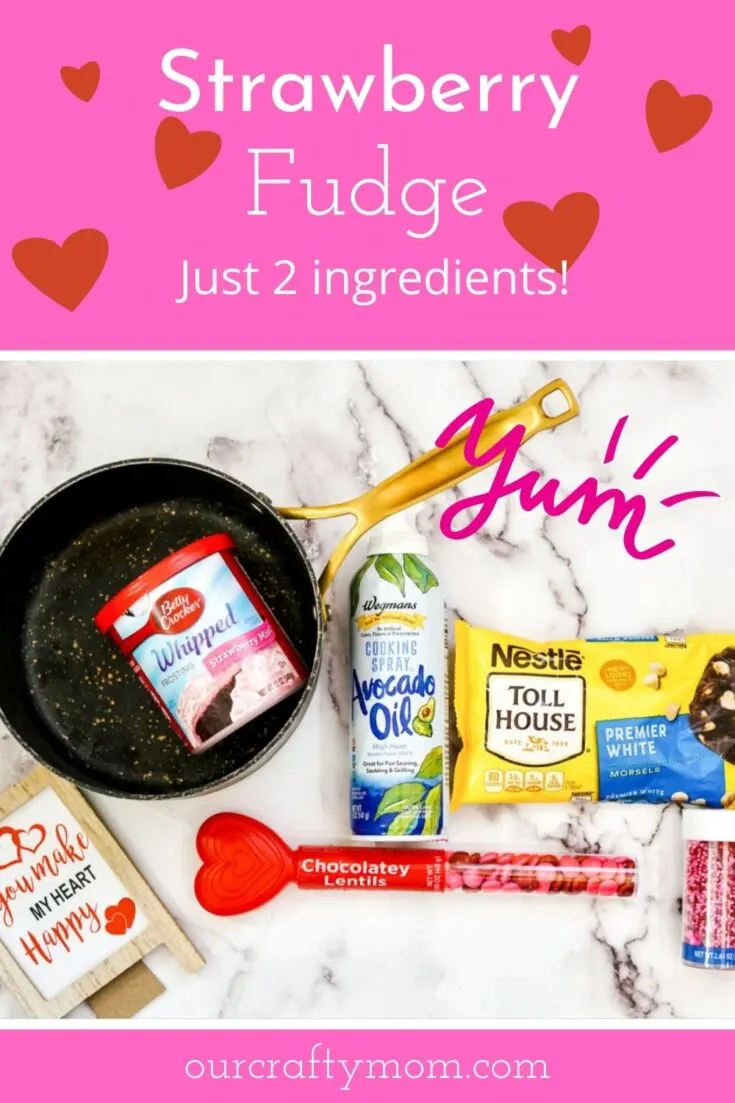 strawberry fudge recipe pin with text overlay