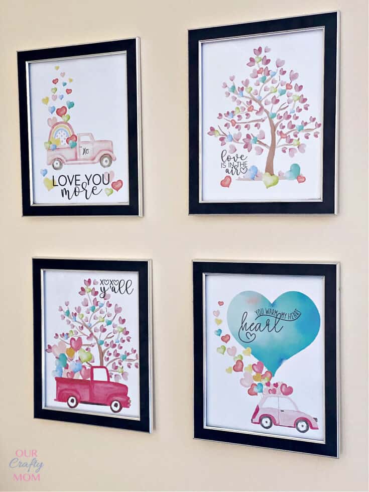 valentines day watercolor printables with little red truck