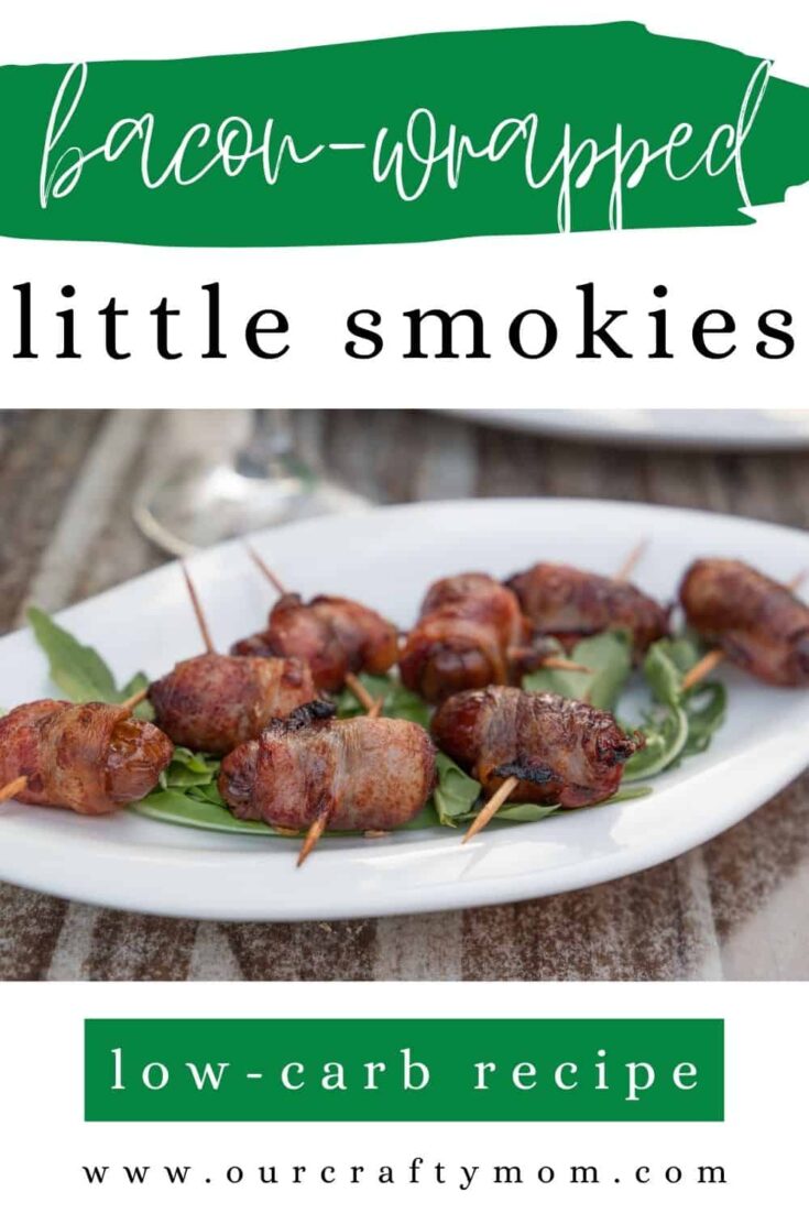 bacon wrapped little smokies low carb pin image with text