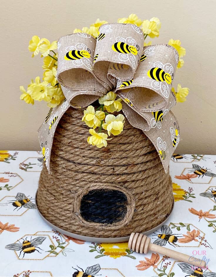 diy beehive finished on bee tray