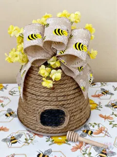 finished diy beehive decor on bee placemat