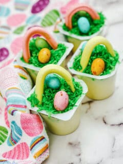 easter basket pudding cups with egg towel