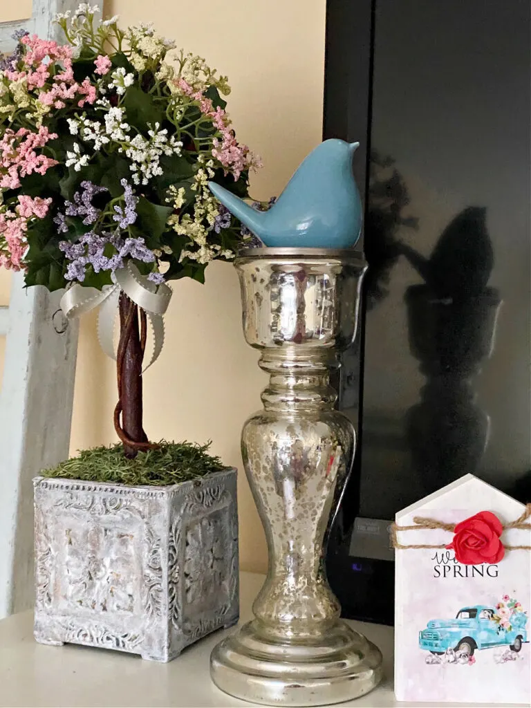 spring mantel with free printables