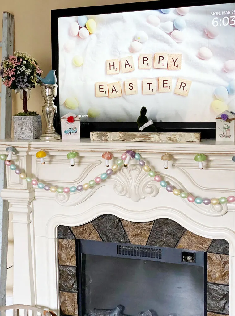 happy Easter spring mantel