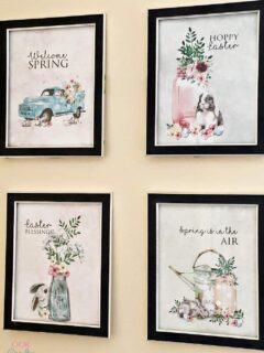 set of 4 spring and Easter free printables in dollar store frames