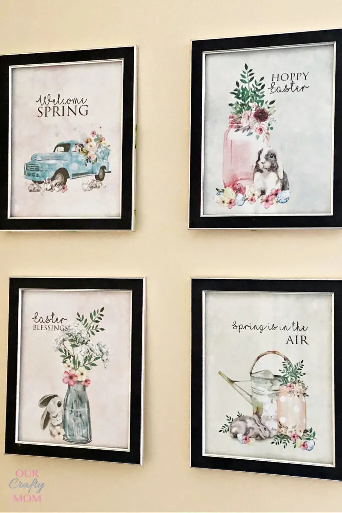 set of 4 spring and Easter free printables in dollar store frames