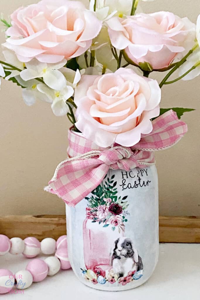 mason jar with decoupage for Easter