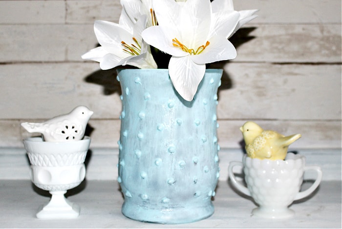 blue painted milk glass