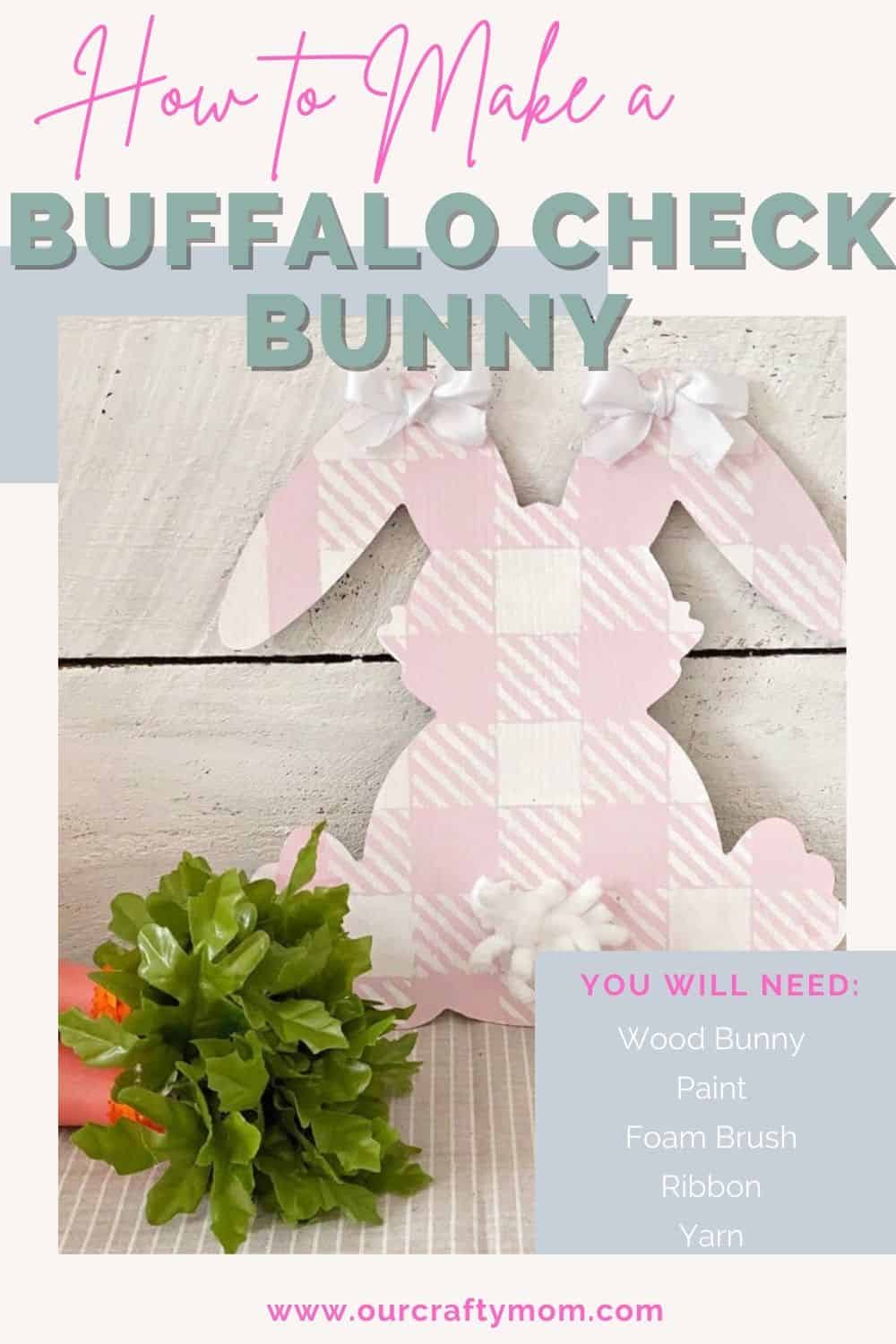 buffalo check wooden bunny pin image