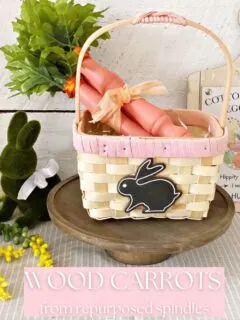 DIY wooden carrots in basket