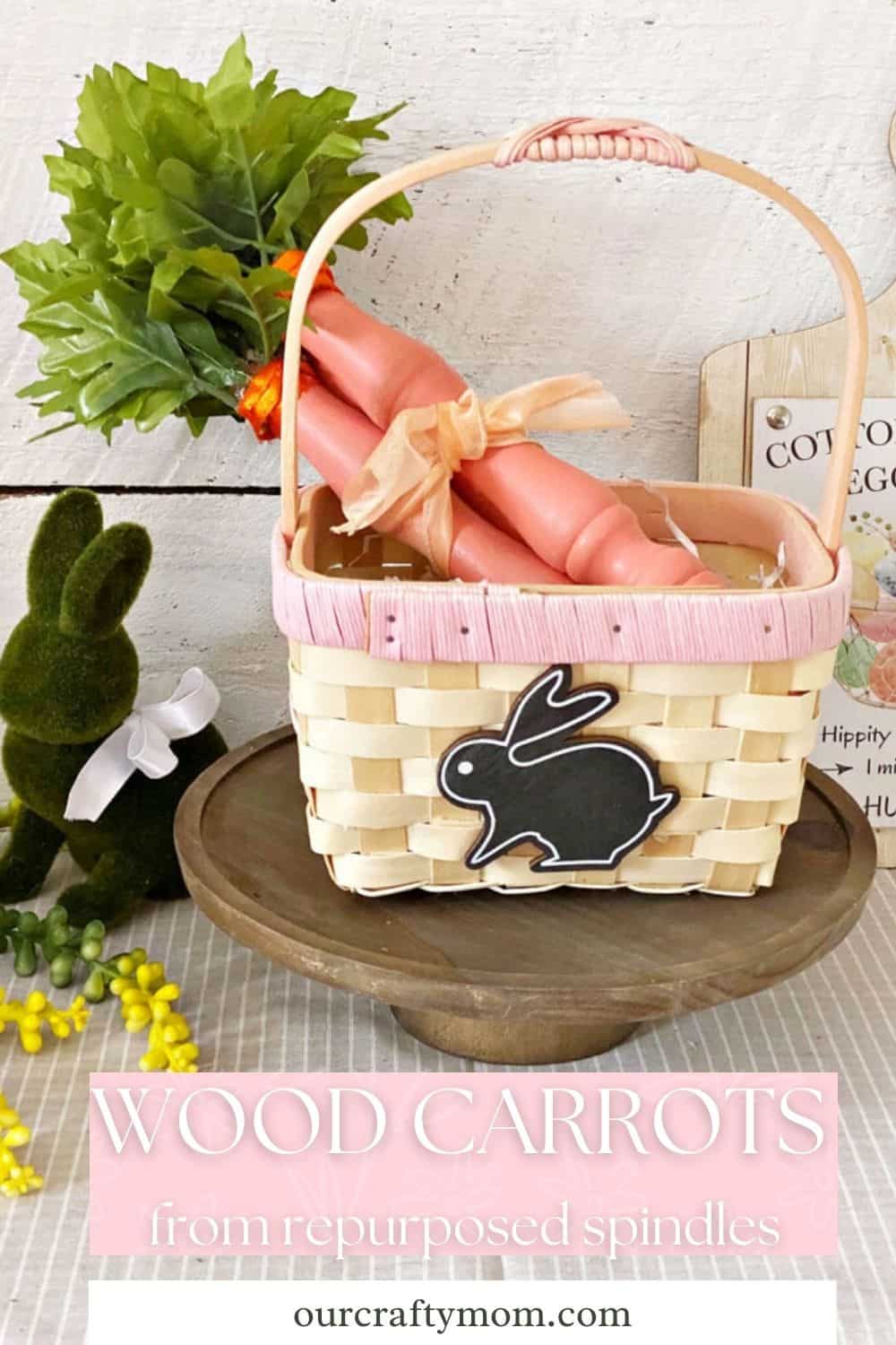 DIY wooden carrots in basket