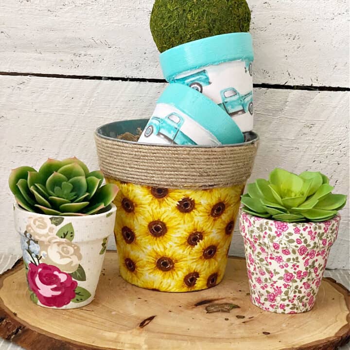 fabric covered flower pots set of four