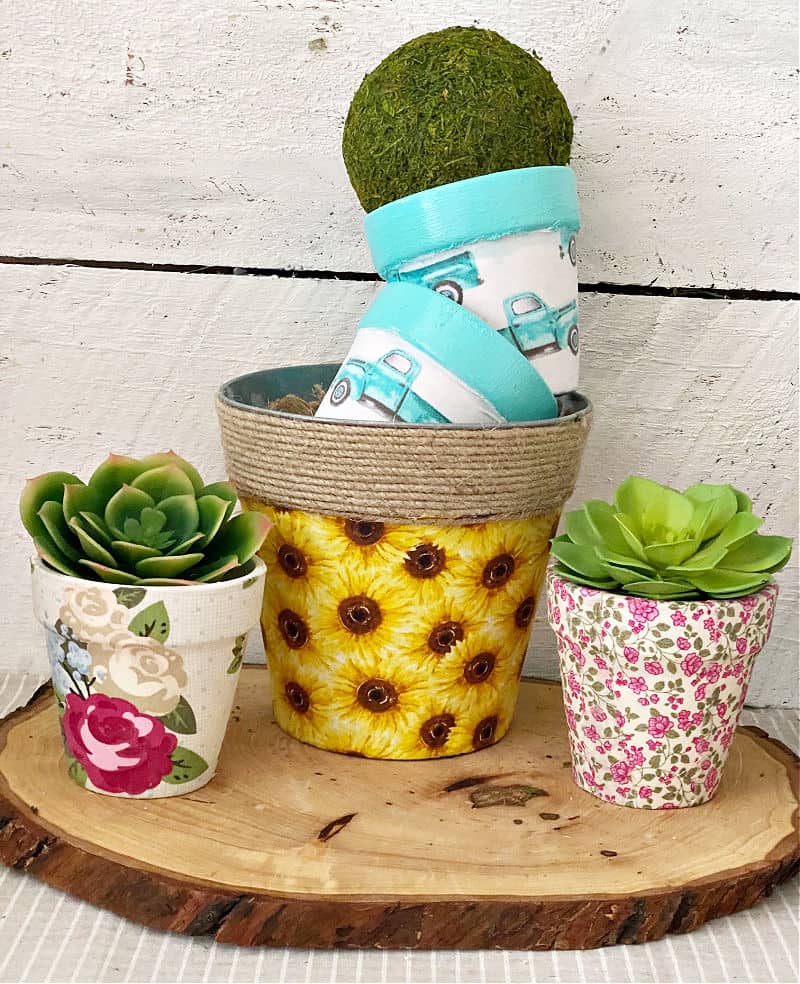 fabric covered flower pots set of four