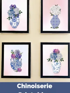 set of 4 chinoiserie vase wall art in frames