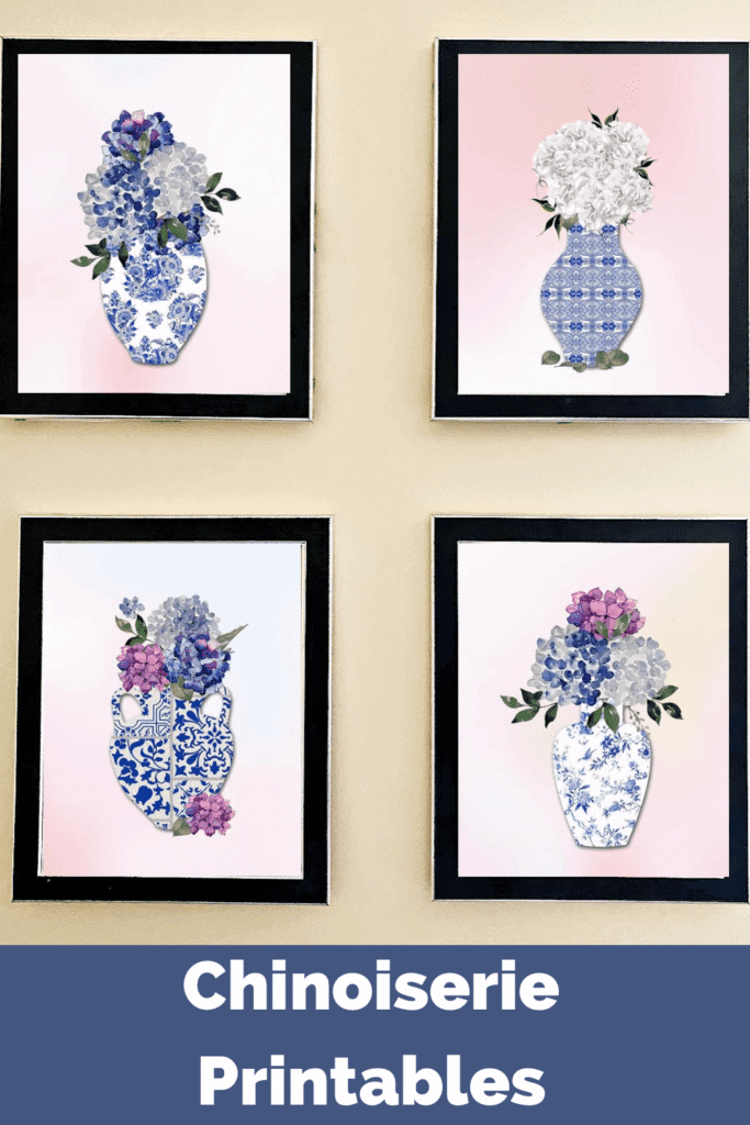 set of 4 chinoiserie vase wall art in frames