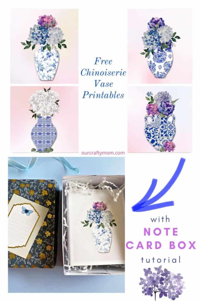 Chinoiserie Wall Art Printables + Note Card Holder DIY pin collage with text overlay