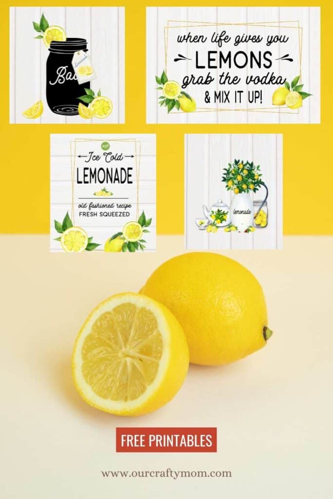 Set of 4 Free Lemon Printables with a Farmhouse Style With lemon on yellow background