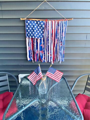 ribbon flag on balcony with table