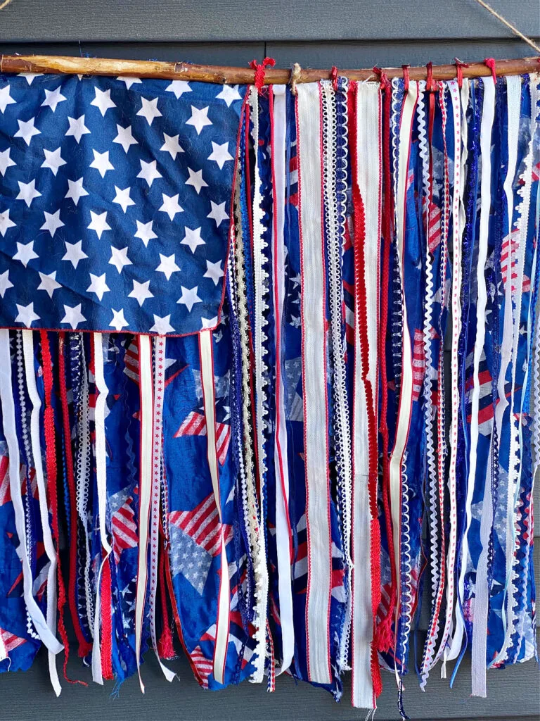 diy ribbon flag in red white and blue