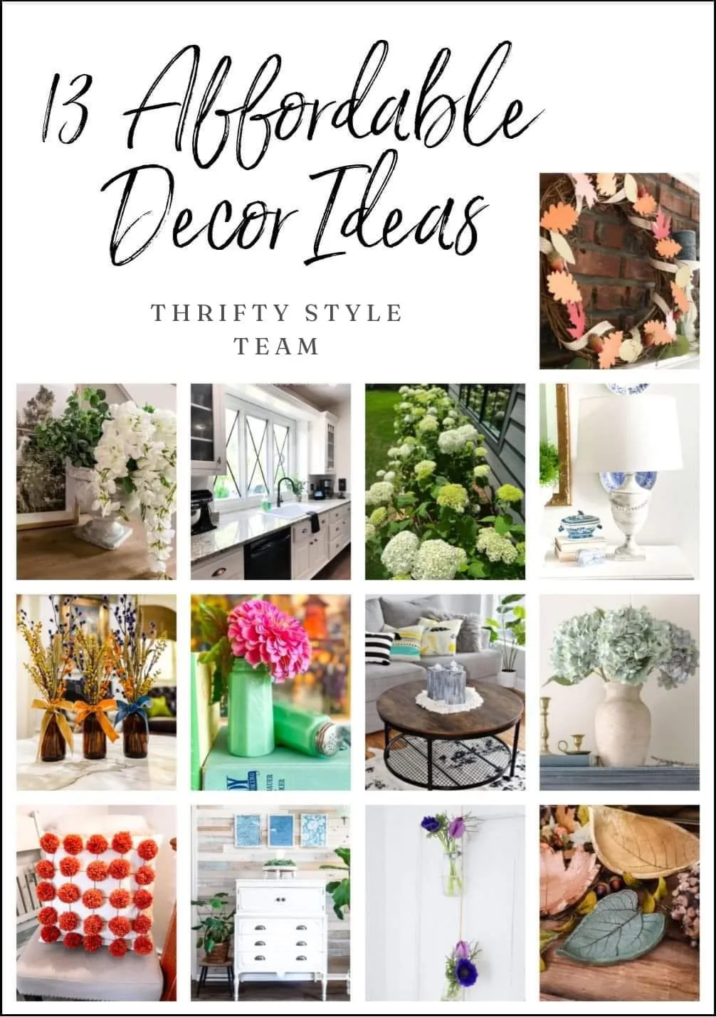 Collage of 13 thrifty decor ideas 