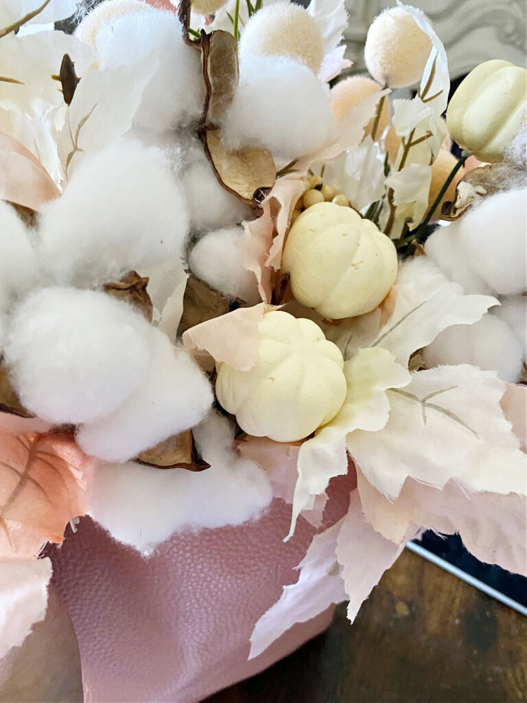 close up of cotton stems in fall door hanger