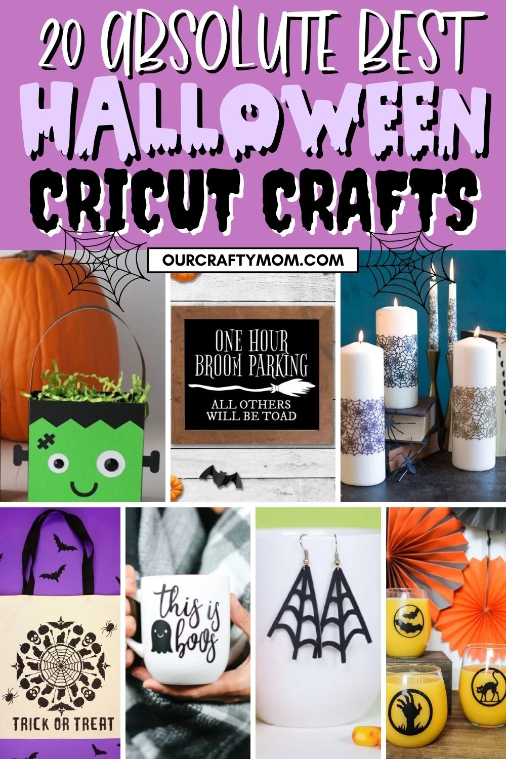 pin collage of Halloween cricut crafts