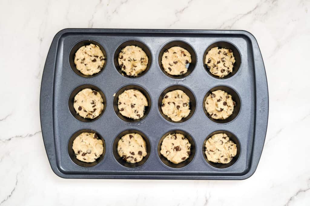 cookie dough in cupcake pan