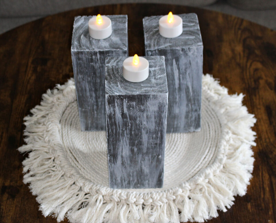 How to Make Wooden Candle Holders in a Faux Concrete Finish Our