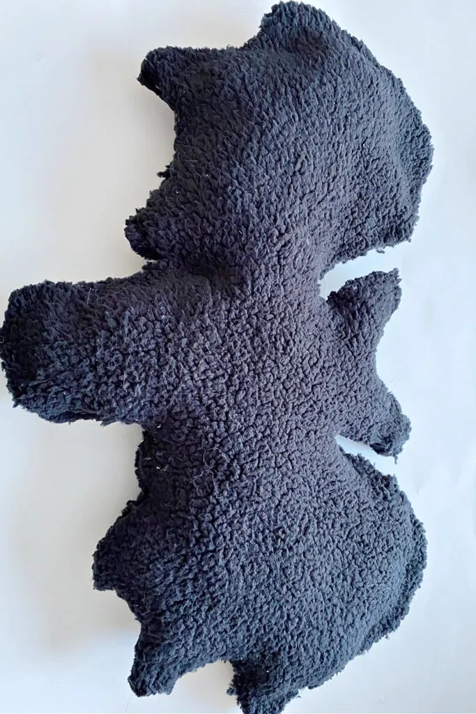 side view of glued bat pillow