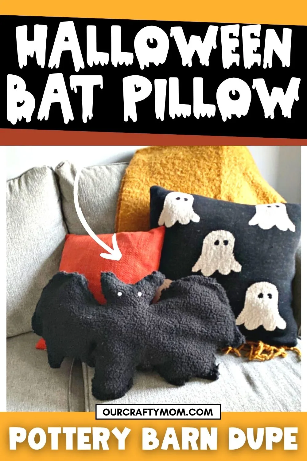 DIY bat pillow with ghost pillow in living room