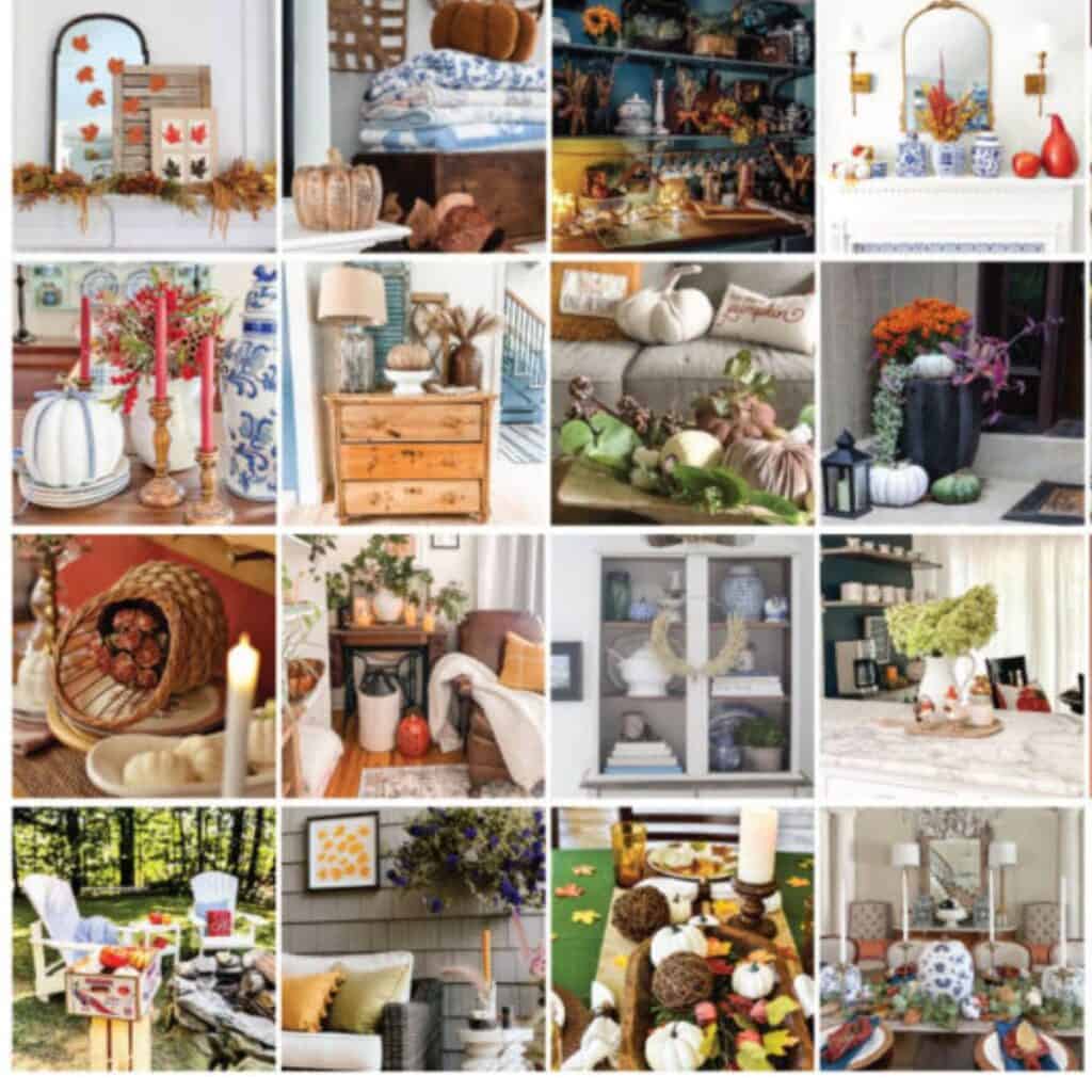 collage with fall home decorating ideas from 24 bloggers