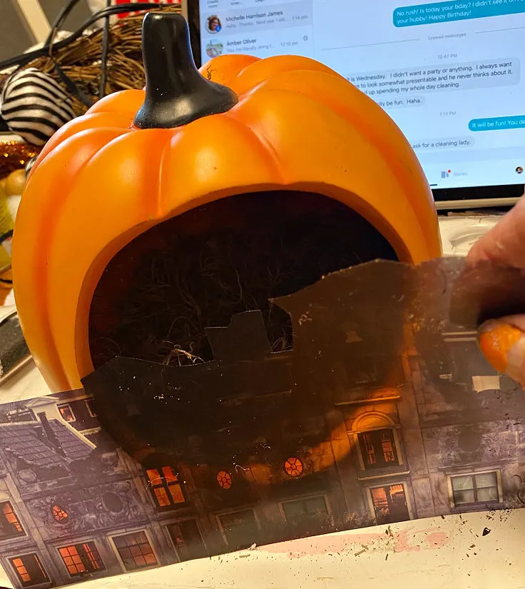 adding Halloween paper to diorama