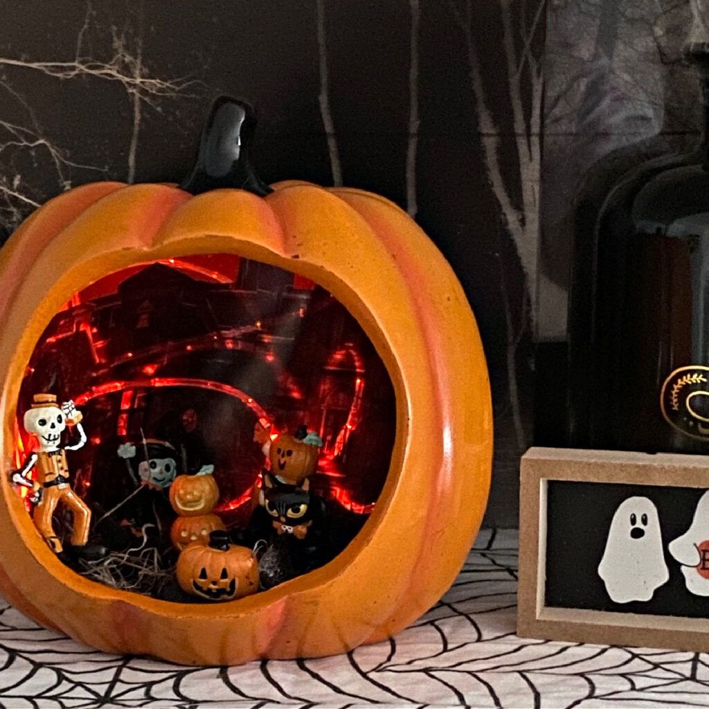 close up of pumpkin diorama