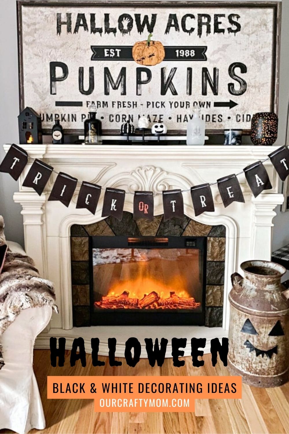 Black and White Halloween Decor pin collage with text