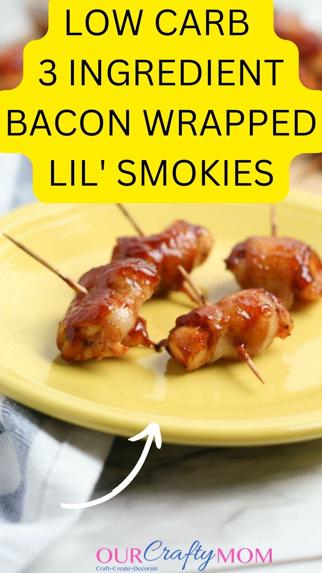low carb bacon wrapped lil smokies on yellow plate