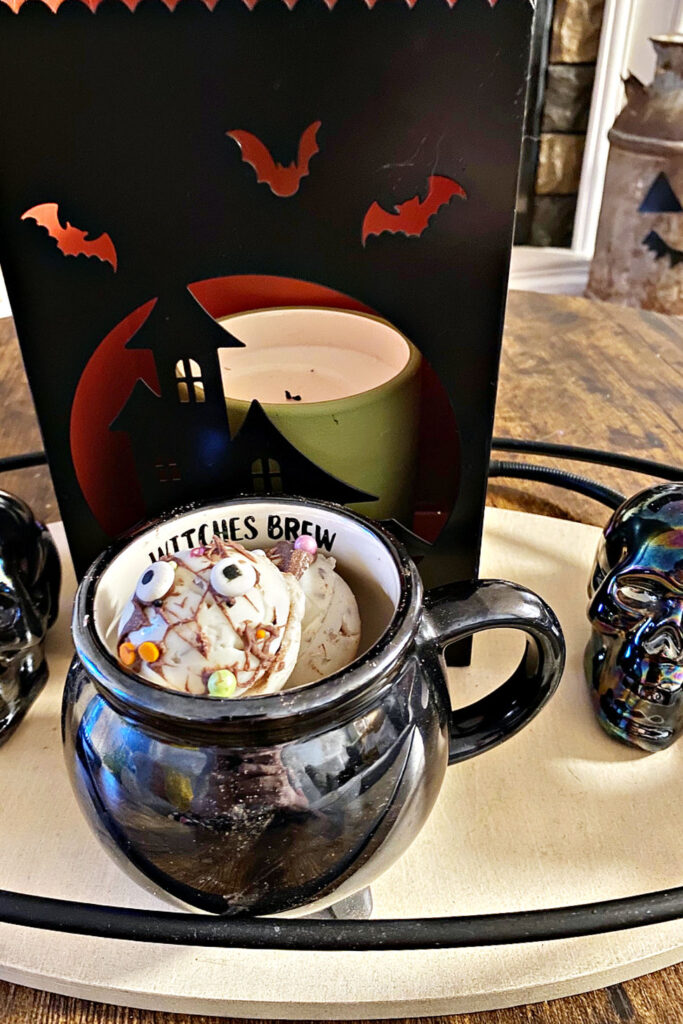 cocoa bomb in halloween mug