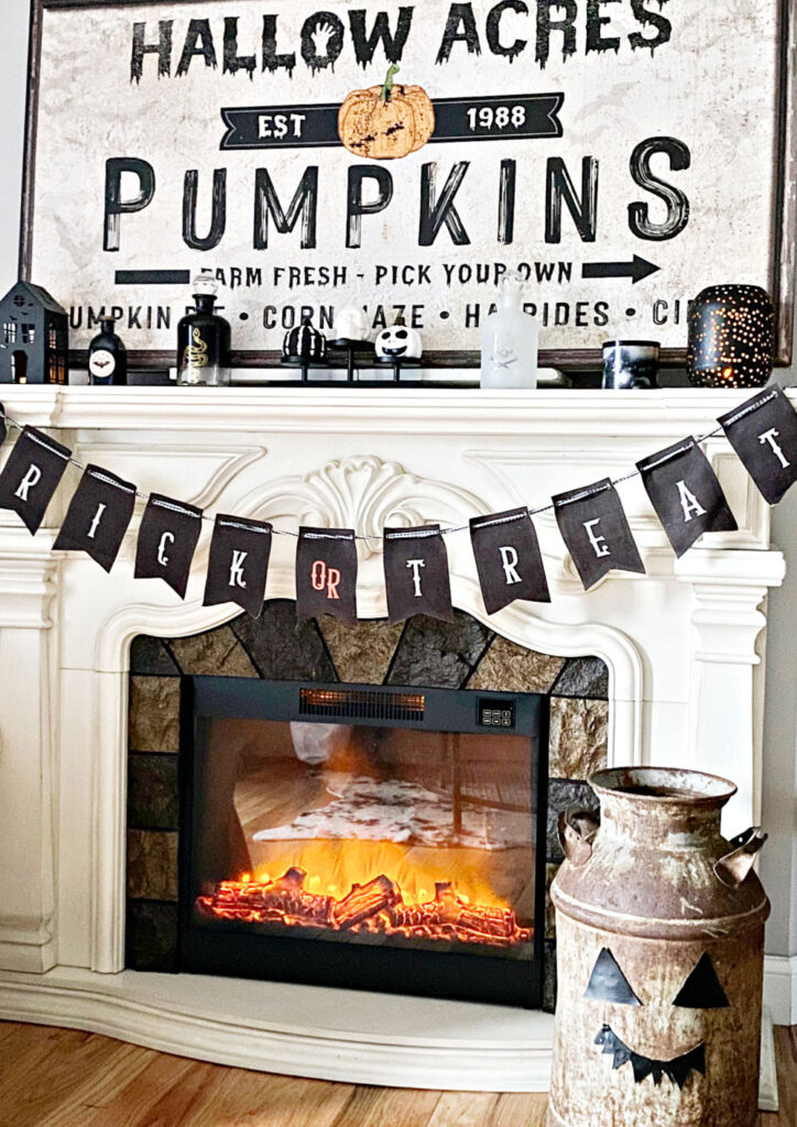 halloween mantel with canvas