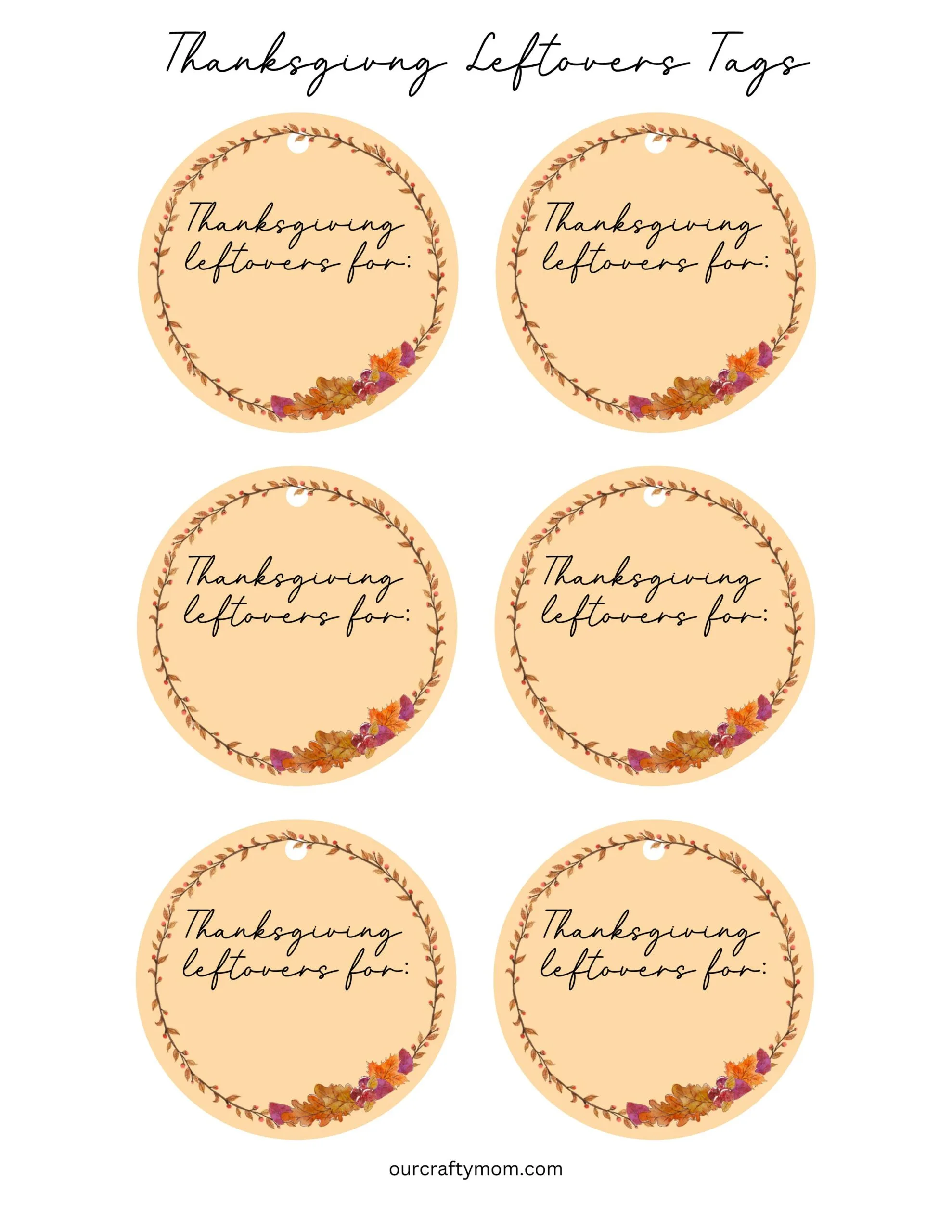 Thanksgiving leftovers tags printable