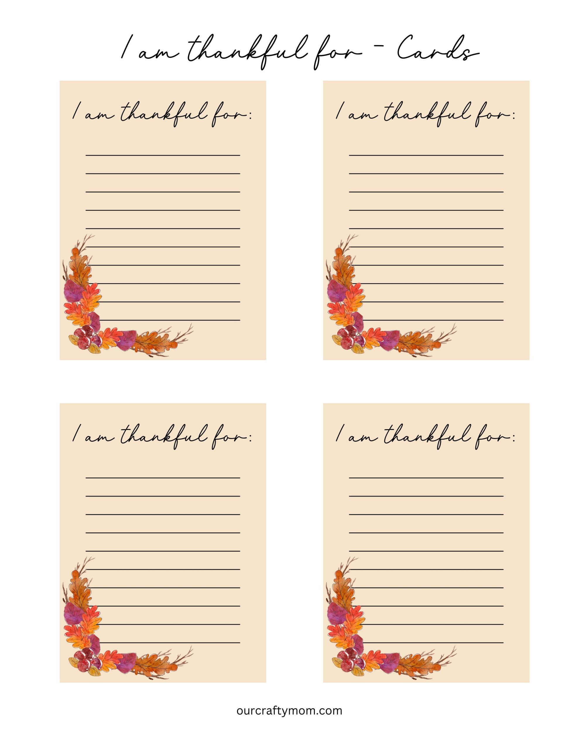 I am thankful for printable cards